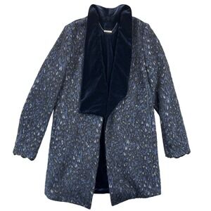 Elie Tahari Coat Womens XS Blue Black Leopard Print Alpaca Mohair Open Front